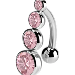Kolczyk do pępka z różowymi kryształkami premium - KP-021