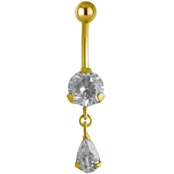 Kolczyk do pępka złoty z białą cyrkonią - KP-009