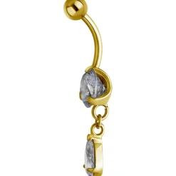 Kolczyk do pępka złoty z białą cyrkonią - KP-009