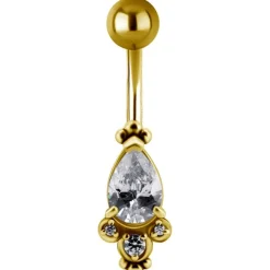Kolczyk do pępka złoty z cyrkoniami - KP-006