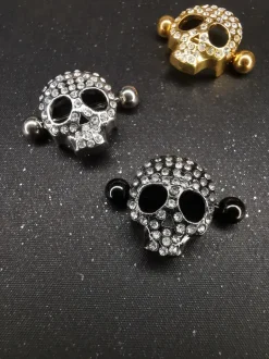 Kolczyk do sutka - diamentowa czaszka - czarna - S-029