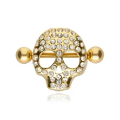 Kolczyk do sutka - diamentowa czaszka - złoty - S-029