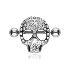 Kolczyk do sutka - diamentowa czaszka - srebrna - S-029
