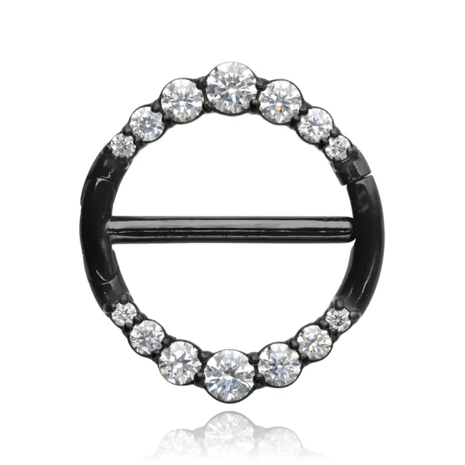 Kolczyk do sutka czarny z białymi cyrkoniami - PREMIUM ZIRCON - S-012