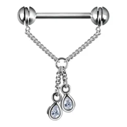 Kolczyk do sutka srebrny - białe cyrkonie - S-025