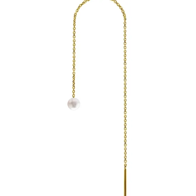 Kolczyk do ucha złoty z białą perełką - KU-054