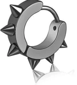 Kolczyk HUGGIE - kółko ze stożkami / ćwiekami czarne KH-001