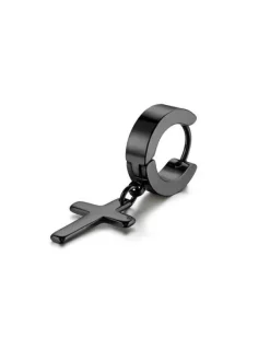 Kolczyk HUGGIE czarny krzyżyk - KH-008