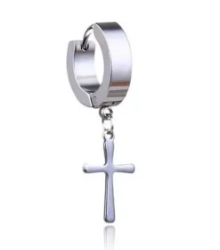 Kolczyk HUGGIE ozdobny krzyżyk srebrny - KH-005