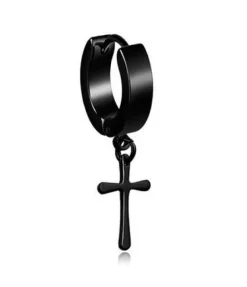 Kolczyk HUGGIE ozdobny krzyżyk czarny - KH-005