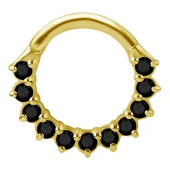 Kolczyk kółko clicker - złoto 18K z czarnymi cyrkoniami - GD18K-030