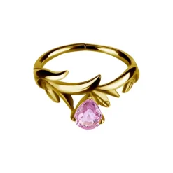 Kolczyk kółko clicker - złoto 18K listki z różowym szafirem - GD18K-066