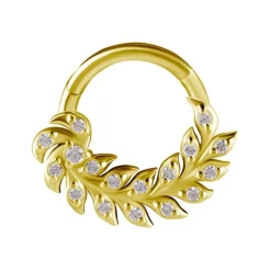 Kolczyk kółko clicker - złoto 18K listki z białymi cyrkoniami - GD18K-065