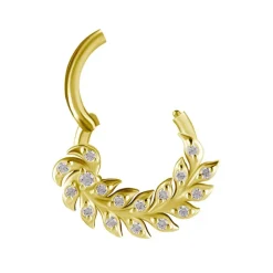 Kolczyk kółko clicker - złoto 18K listki z białymi cyrkoniami - GD18K-065