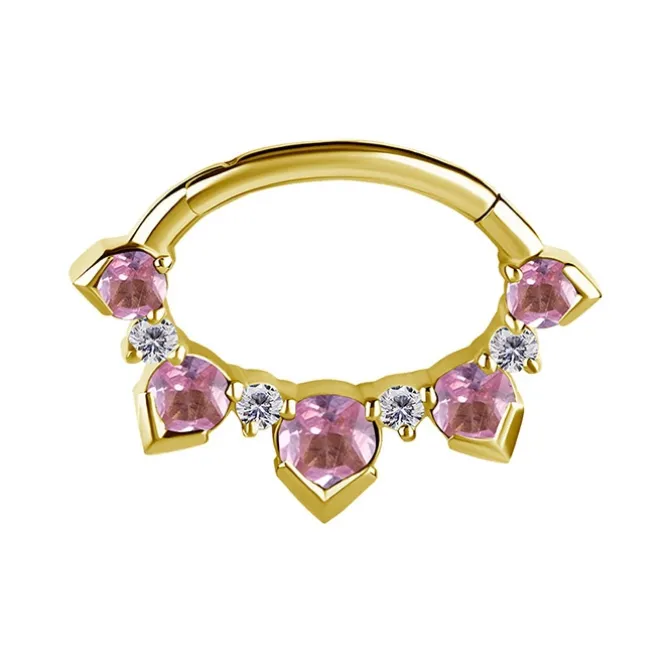 Kolczyk kółko clicker - złoto 18K z różowym szafirem i Lab Created Diamonds - GD18K-064