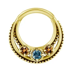 Kolczyk kółko clicker - złoto 18K z topazem i cytrynem - GD18K-028