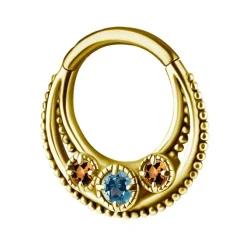 Kolczyk kółko clicker - złoto 18K z topazem i cytrynem - GD18K-028