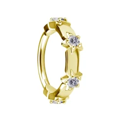 Kolczyk kółko clicker gwiazdki z białymi cyrkoniami - CoCr NF - złoty - K-073