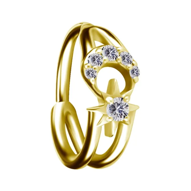 Kolczyk kółko clicker księżyc z białymi cyrkoniami - CoCr NF - złoty - K-067