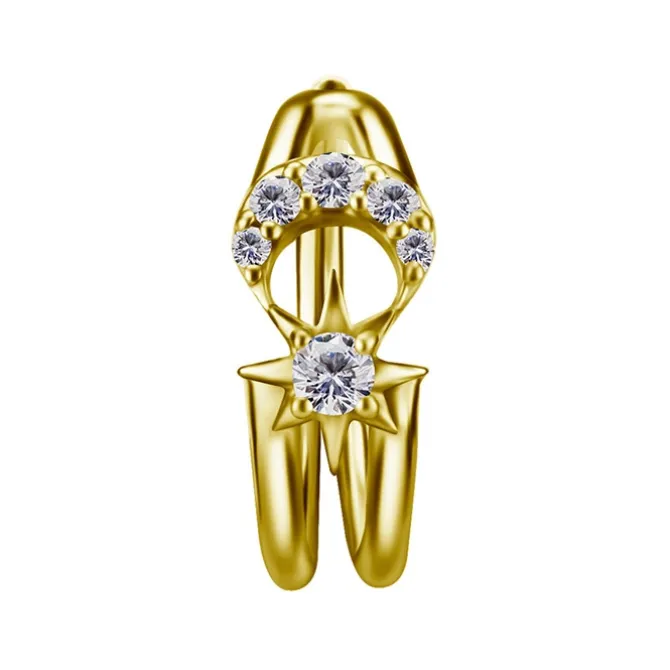 Kolczyk kółko clicker księżyc z białymi cyrkoniami - CoCr NF - złoty - K-067