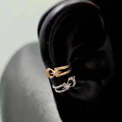 Kolczyk kółko clicker księżyc z białymi cyrkoniami - CoCr NF - złoty - K-067