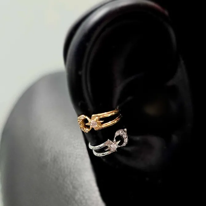 Kolczyk kółko clicker księżyc z białymi cyrkoniami - CoCr NF - złoty - K-067