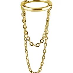 Kolczyk kółko clicker ozdobny - łańcuszek złoty - K-021