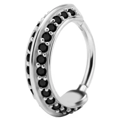 Kolczyk kółko clicker ozdobny z czarnymi cyrkoniami - K-015