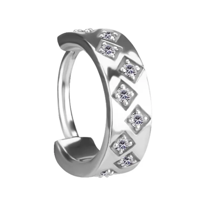 Kolczyk kółko clicker ozdobny z białymi cyrkoniami - CoCr NF - srebrny - K-070