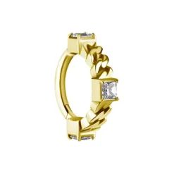 Kolczyk kółko clicker ozdobny z białymi cyrkoniami - CoCr NF - złoty - K-072