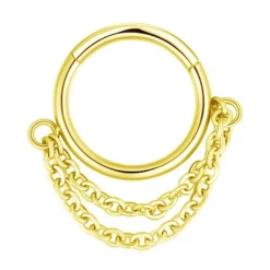 Kolczyk kółko clicker ozdobny - łańcuszek - złoty - K-028