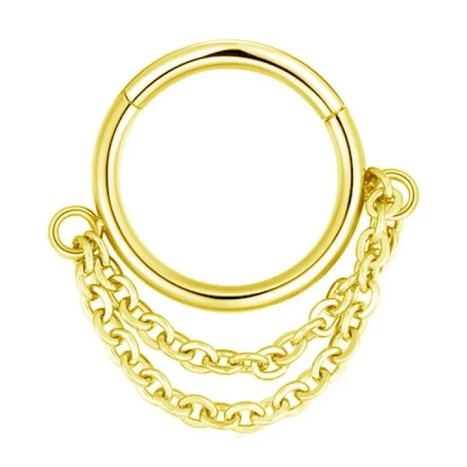 Kolczyk kółko clicker ozdobny - łańcuszek - złoty - K-028