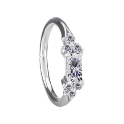 Kolczyk kółko clicker ozdobny z białymi cyrkoniami - CoCr NF - srebrny - K-075