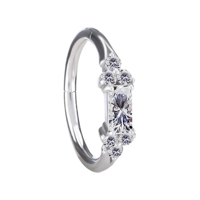 Kolczyk kółko clicker ozdobny z białymi cyrkoniami - CoCr NF - srebrny - K-075