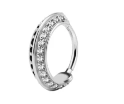 Kolczyk kółko clicker ozdobny z białymi i czarnymi cyrkoniami - K-015