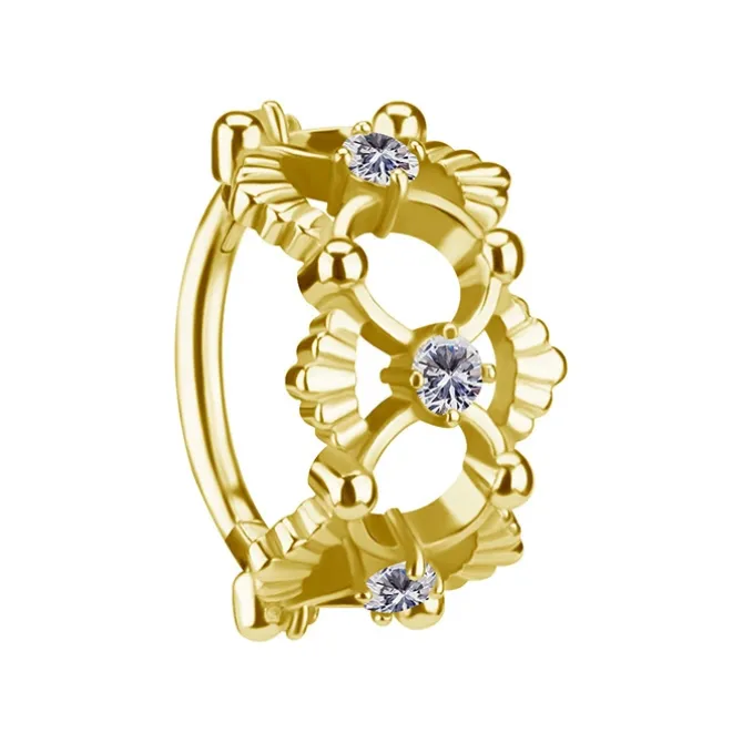 Kolczyk kółko clicker ozdobny z białymi cyrkoniami - CoCr NF - złoty - K-069