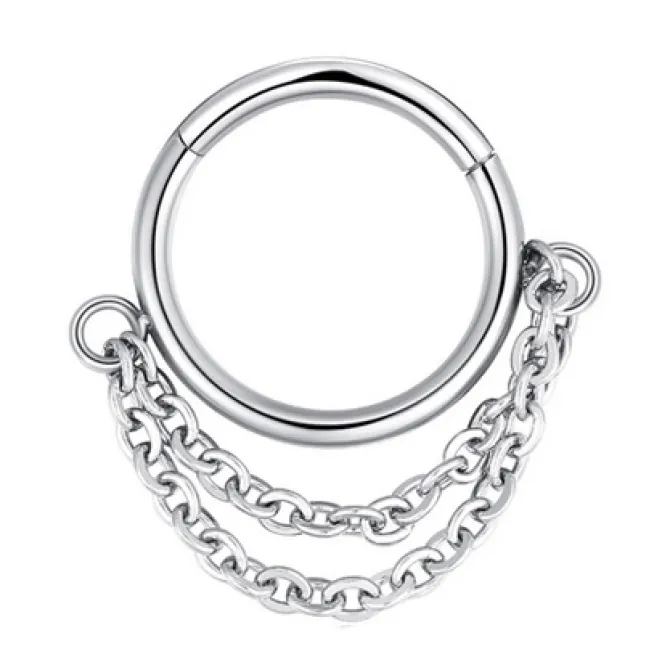 Kolczyk kółko clicker ozdobny - łańcuszek - srebrny - K-028