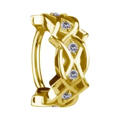 Kolczyk kółko clicker ozdobny z białymi cyrkoniami - CoCr NF - złoty - K-068