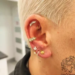 Kolczyk kółko clicker ozdobny z białymi cyrkoniami - CoCr NF - złoty - K-068