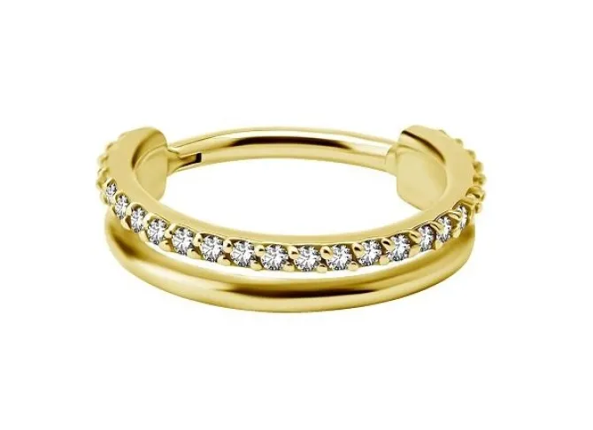 Kolczyk kółko clicker ozdobny - Premium Zirconia - złoty - K-017