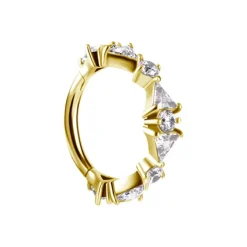 Kolczyk kółko clicker ozdobny z białymi cyrkoniami - CoCr NF - złoty - K-074