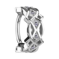 Kolczyk kółko clicker ozdobny z białymi cyrkoniami - CoCr NF - srebrny - K-068