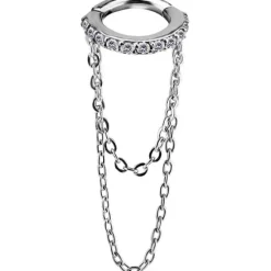 Kolczyk kółko clicker ozdobny - łańcuszek - Premium Zirconia - K-031