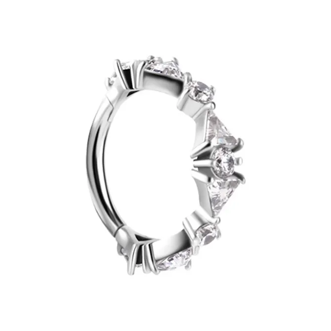 Kolczyk kółko clicker ozdobny z białymi cyrkoniami - CoCr NF - srebrny - K-074