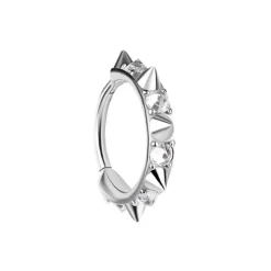 Kolczyk kółko clicker ćwieki i białe cyrkonie - CoCr NF - srebrny - K-077