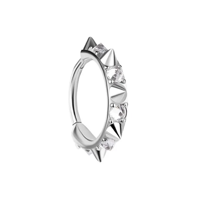 Kolczyk kółko clicker ćwieki i białe cyrkonie - CoCr NF - srebrny - K-077