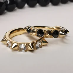 Kolczyk kółko clicker ćwieki i czarne cyrkonie - CoCr NF - złoty - K-077