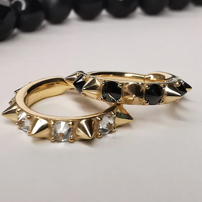 Kolczyk kółko clicker ćwieki i białe cyrkonie - CoCr NF - złoty - K-077