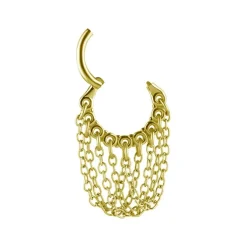 Kolczyk kółko clicker z łańcuszkami - złoty - K-064