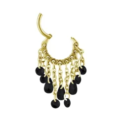 Kolczyk kółko clicker z łańcuszkami i czarnymi cyrkoniami - złoty - K-065